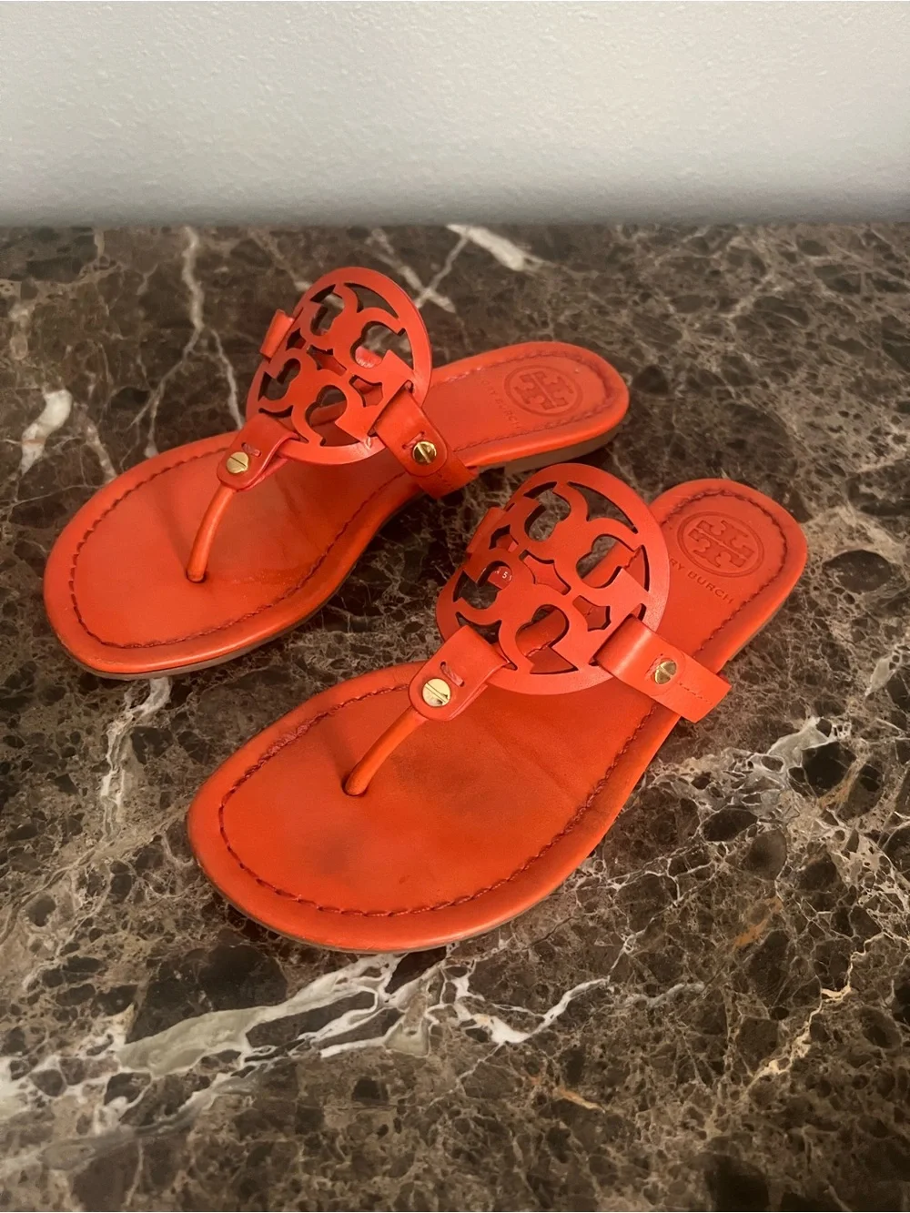 Tory Burch Orange Tiger Lilly Miller Flip Flop Sandals 6.5